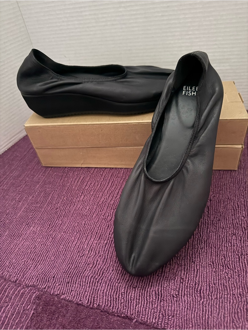 Eileen Fisher Black Leather Ballet, Sz 9